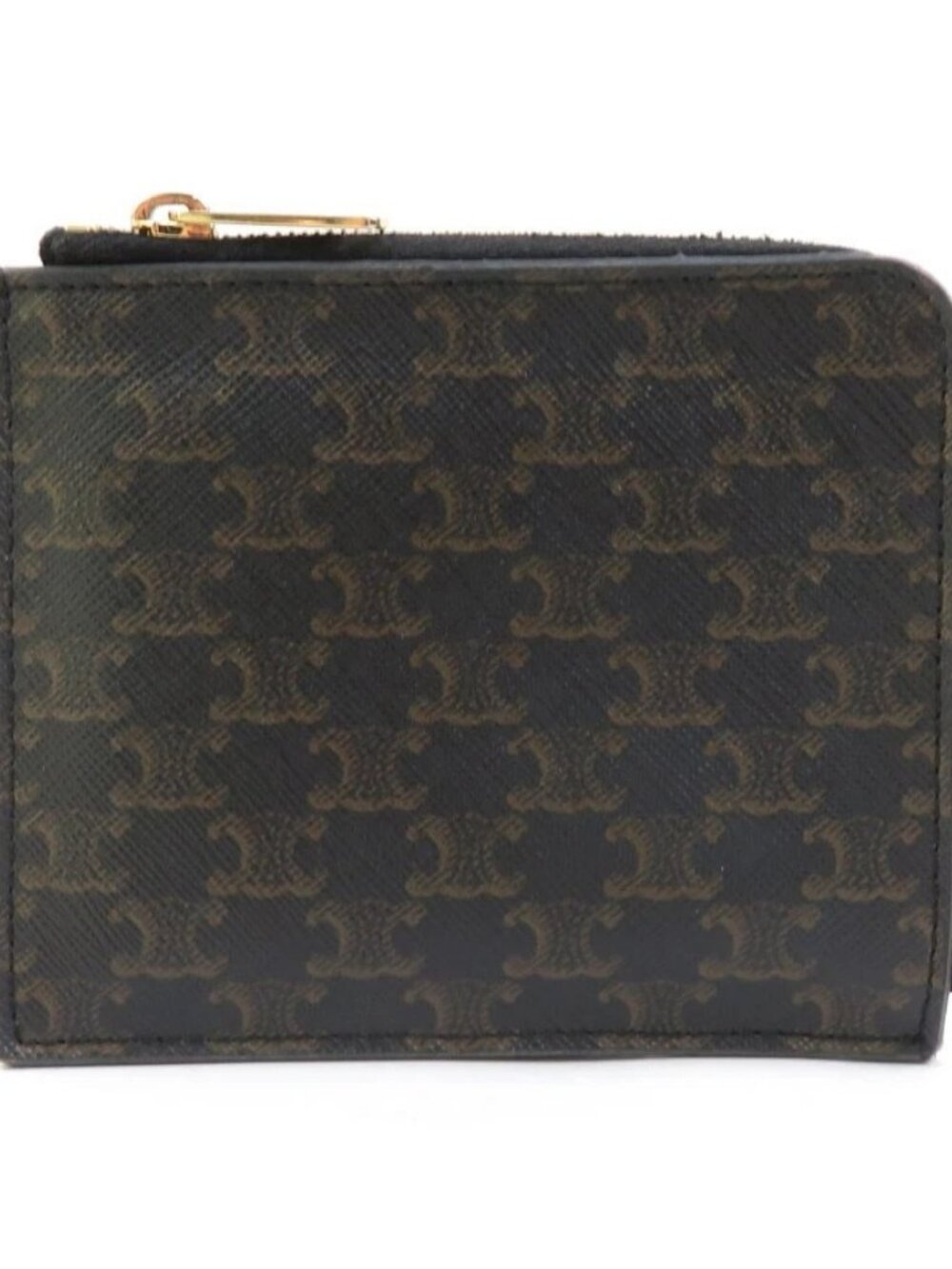 CELINE Coin Purse Case Black/Brown PVC/Goldtone -